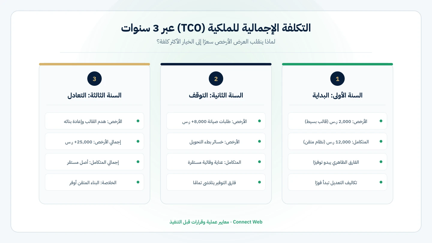 مخطط تفكيك التكلفة الإجمالية للملكية عبر ثلاث سنوات